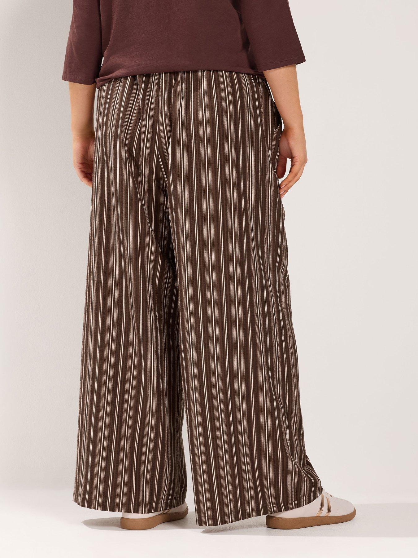 Image 2 of 4 of Yours Curve Wide Leg Striped 30" Trousers - Brown