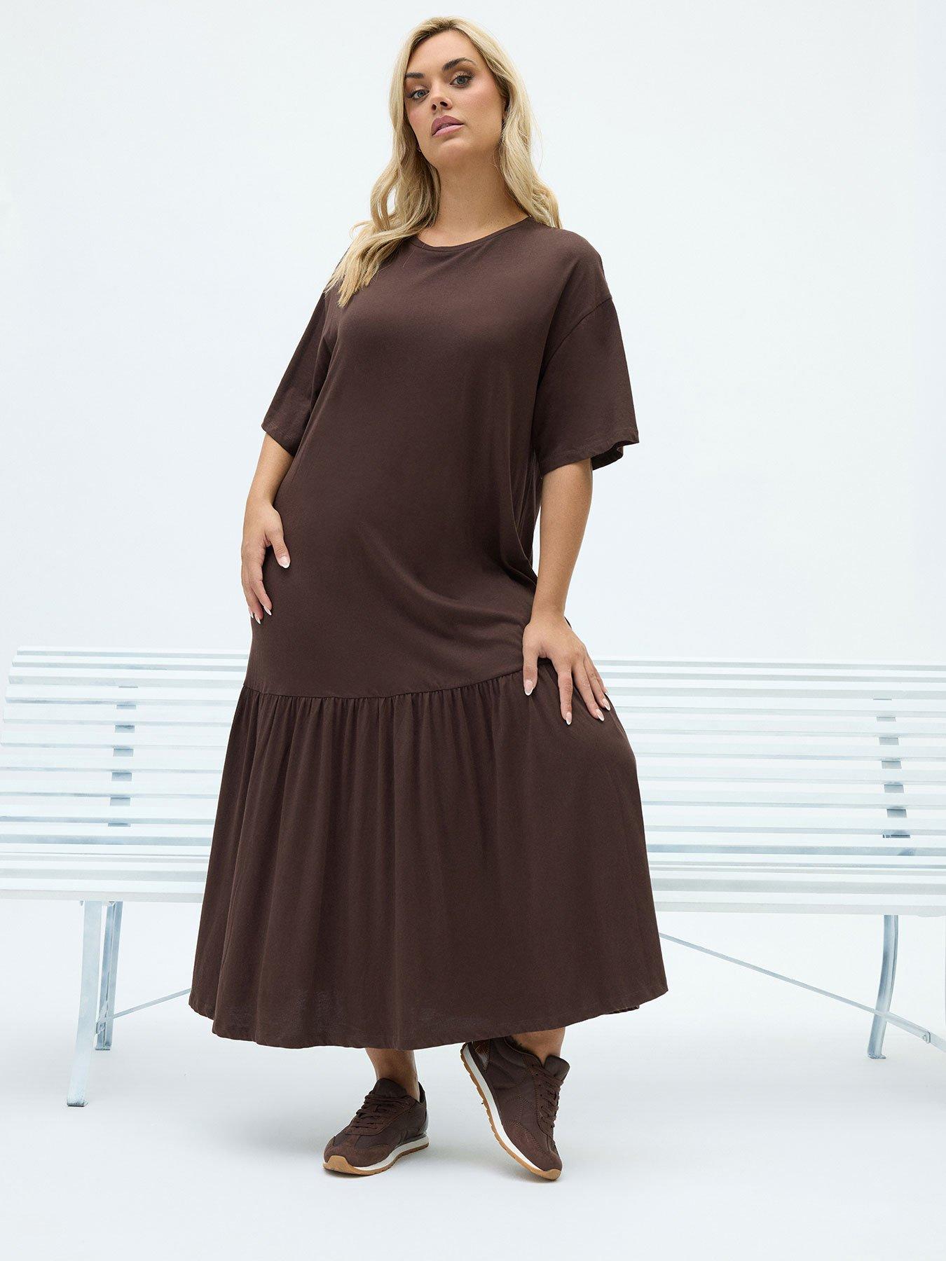 Yours Curve Drop Waist Maxi Dress - Brown