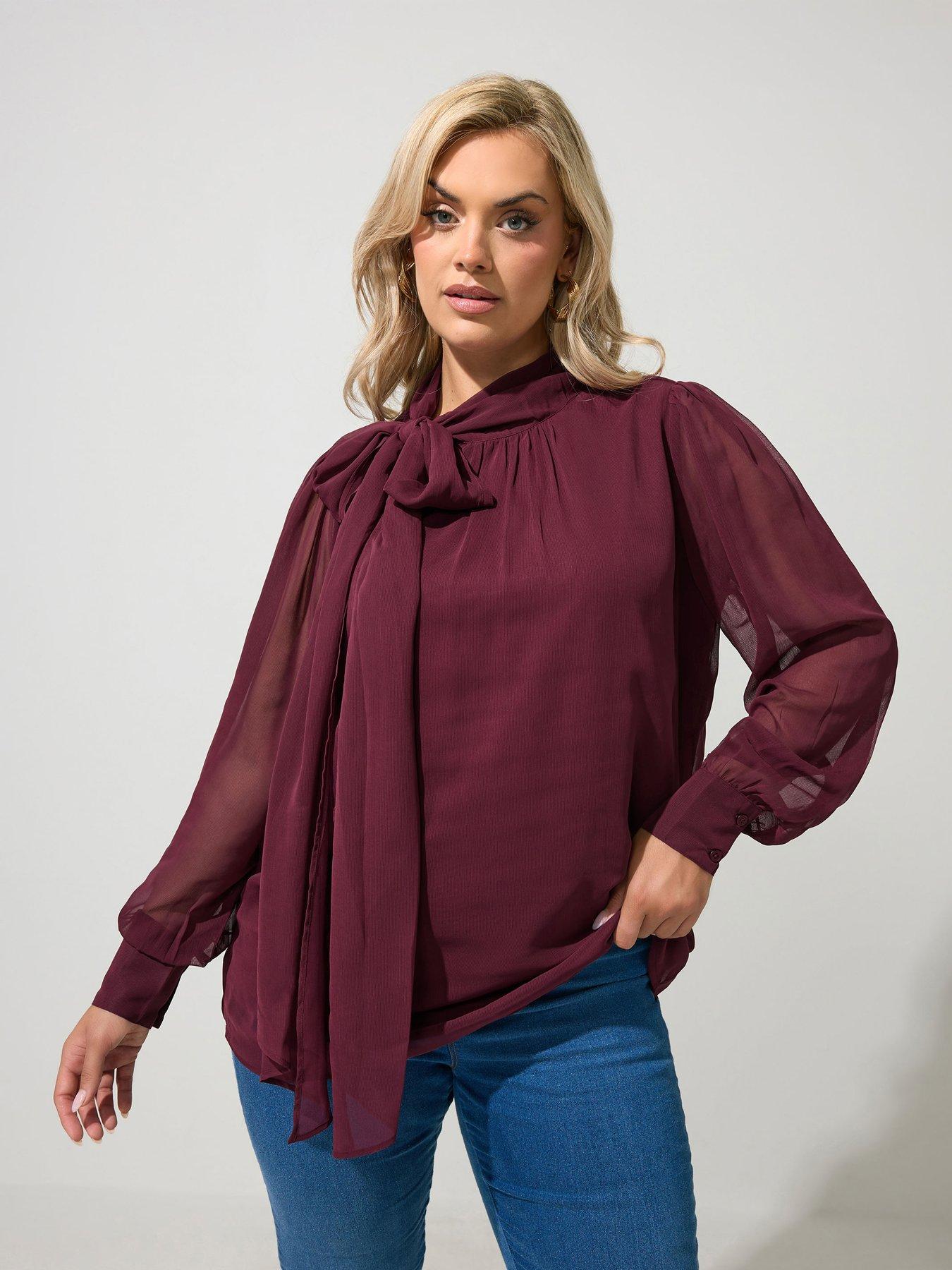Image 1 of 4 of Yours Curve Side Bow Blouse - Red