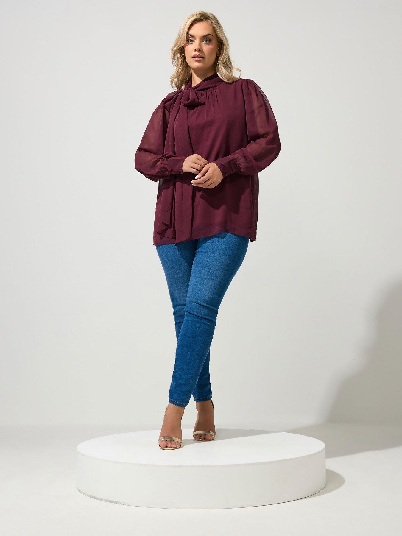 Image 3 of 4 of Yours Curve Side Bow Blouse - Red