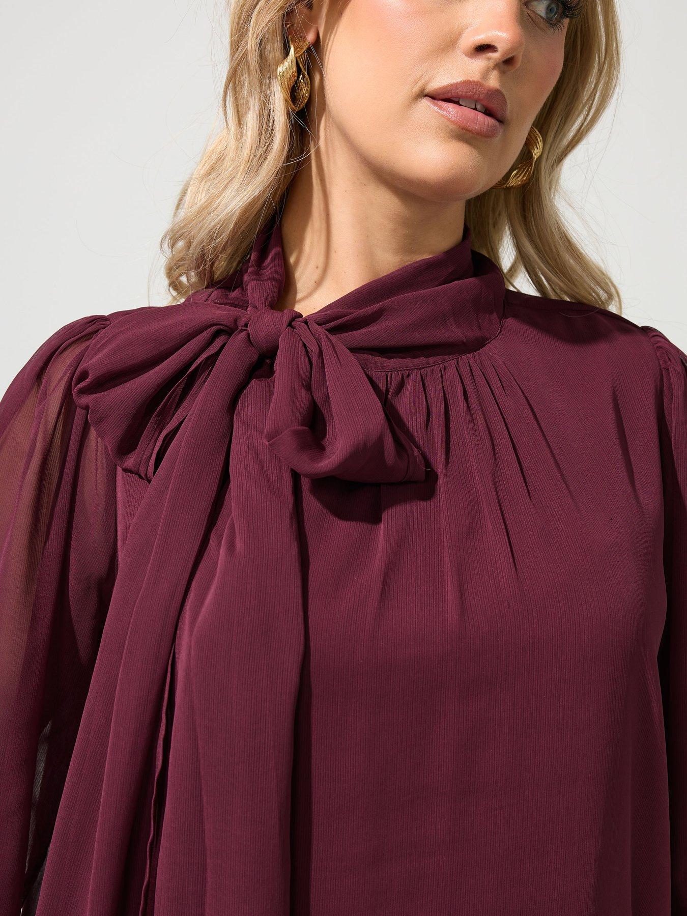 Image 4 of 4 of Yours Curve Side Bow Blouse - Red