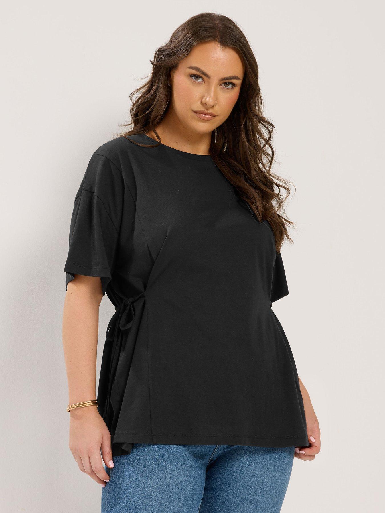 Image 1 of 4 of Yours Curve Side Tie T-Shirt - Black