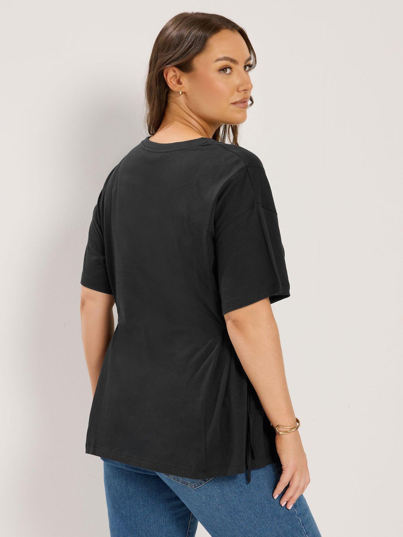 Image 2 of 4 of Yours Curve Side Tie T-Shirt - Black