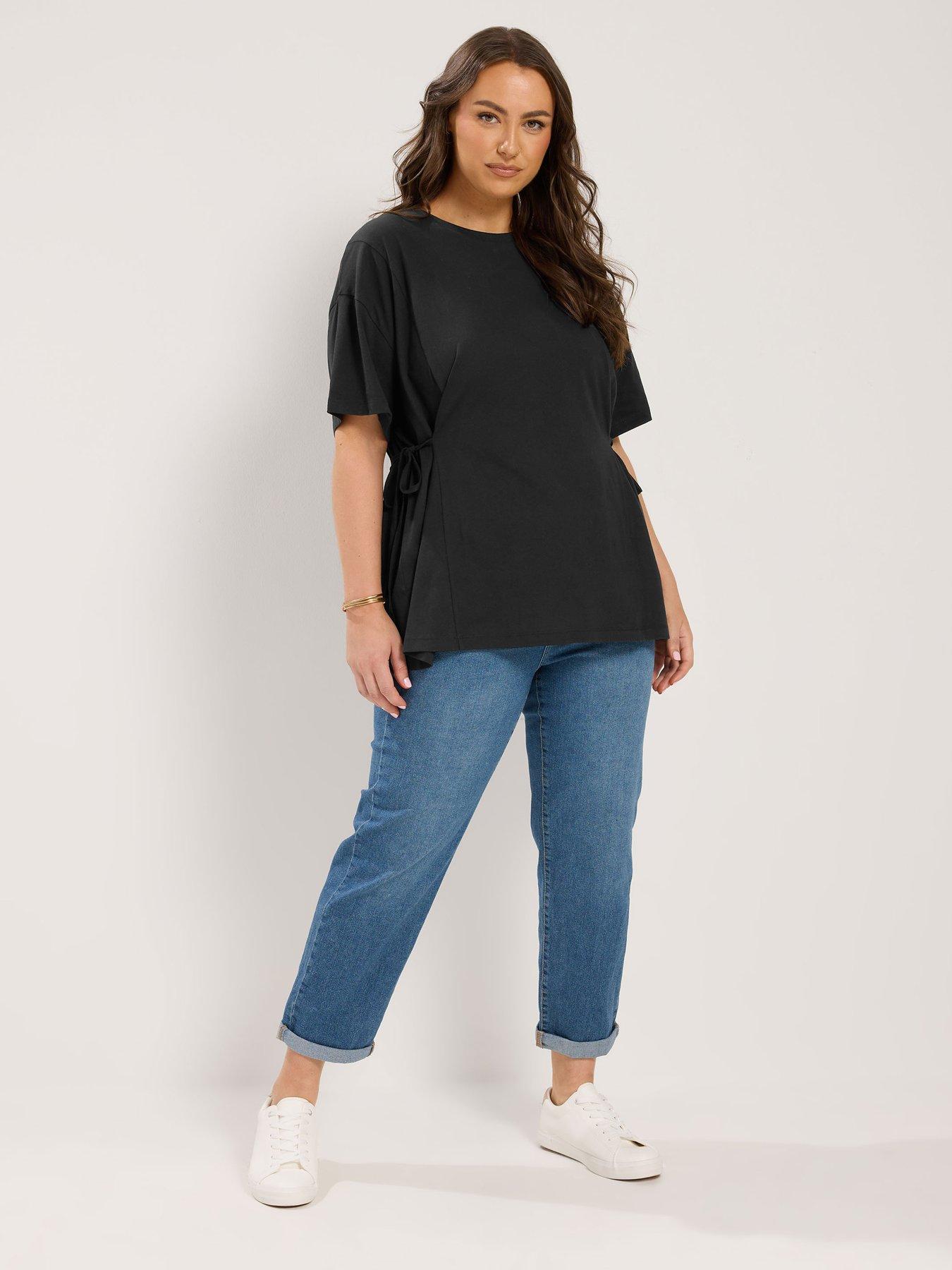 Image 3 of 4 of Yours Curve Side Tie T-Shirt - Black