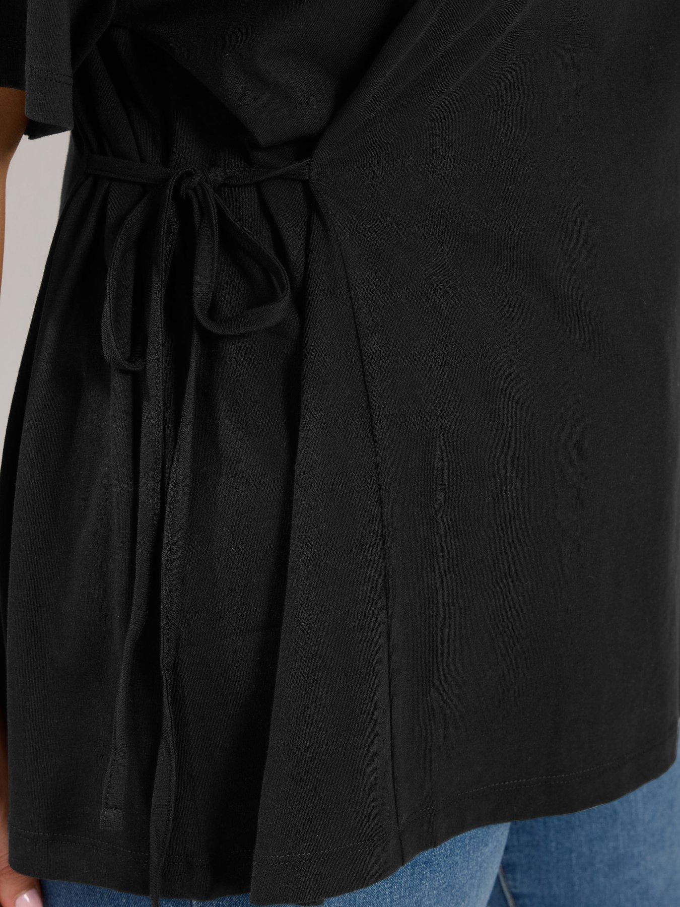 Image 4 of 4 of Yours Curve Side Tie T-Shirt - Black