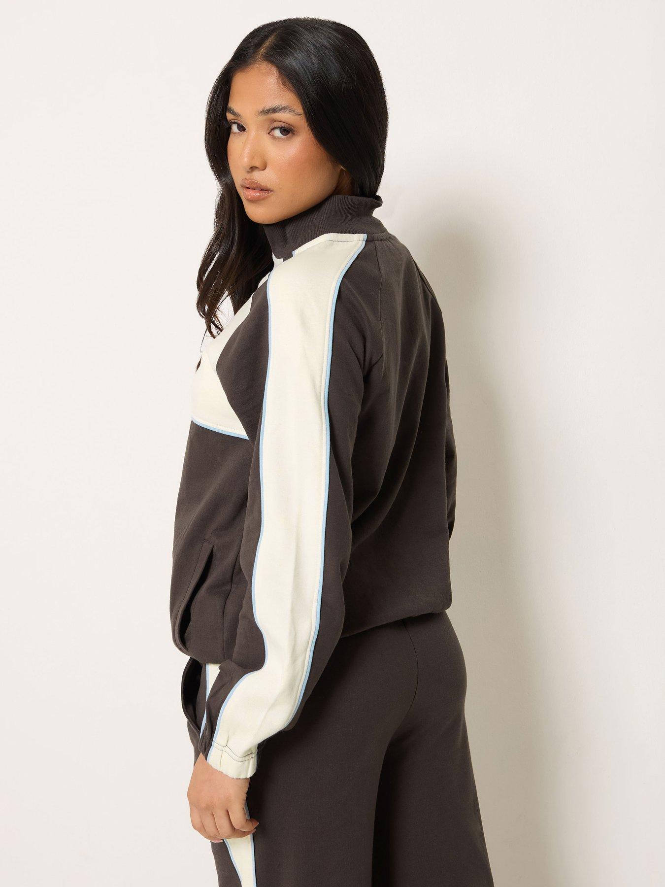 Image 2 of 4 of PixieGirl Petite Colourblock Zip Sweatshirt - Brown