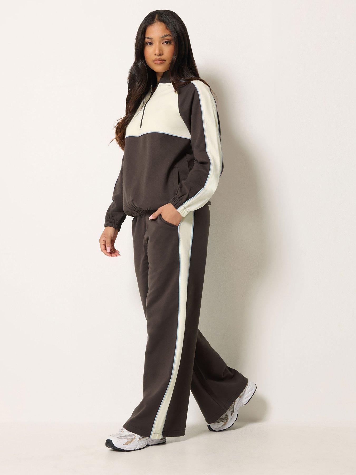 Image 3 of 4 of PixieGirl Petite Colourblock Zip Sweatshirt - Brown