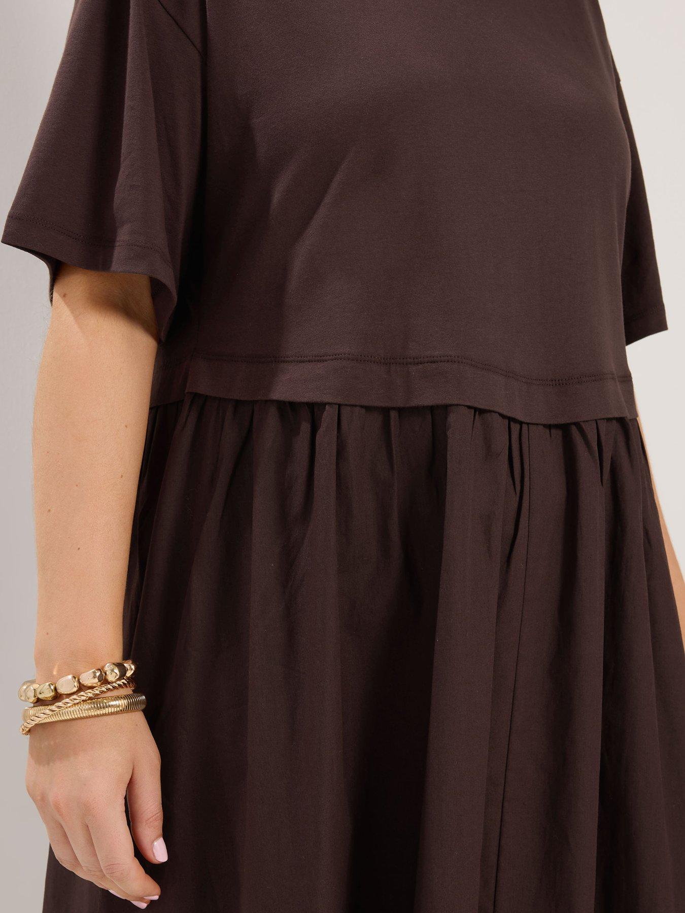 Image 4 of 4 of Yours Curve 2-In-1 Poplin Midi Dress - Chocolate Brown