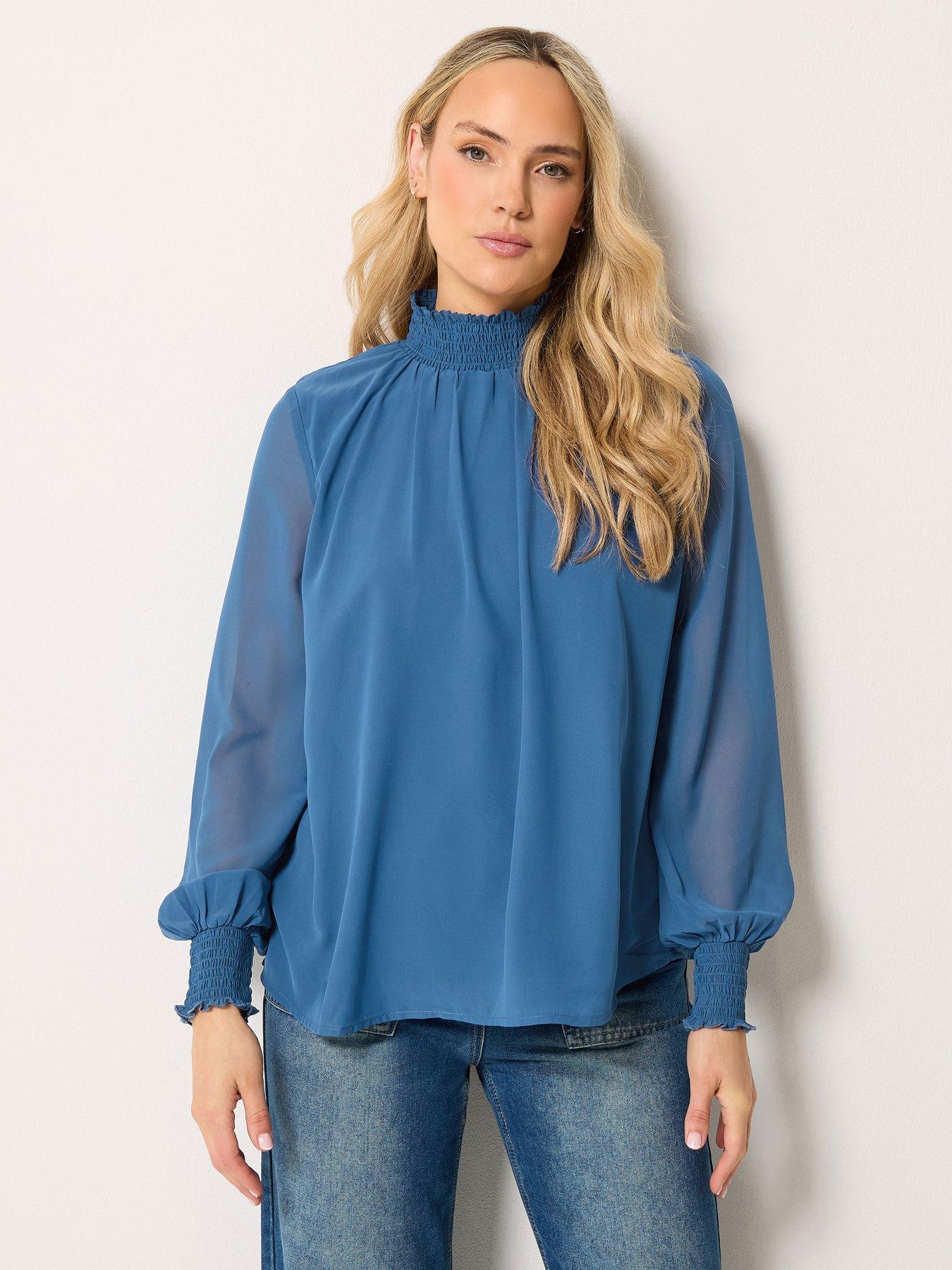Image 1 of 4 of Long Tall Sally High Neck Georgette Top - Blue