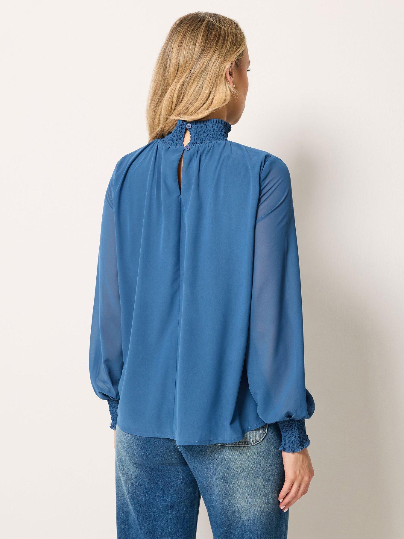 Image 2 of 4 of Long Tall Sally High Neck Georgette Top - Blue