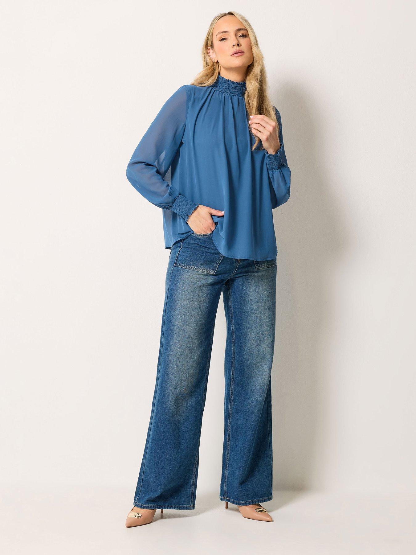 Image 3 of 4 of Long Tall Sally High Neck Georgette Top - Blue