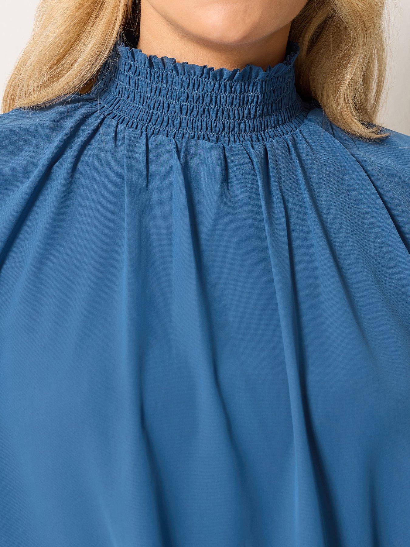 Image 4 of 4 of Long Tall Sally High Neck Georgette Top - Blue