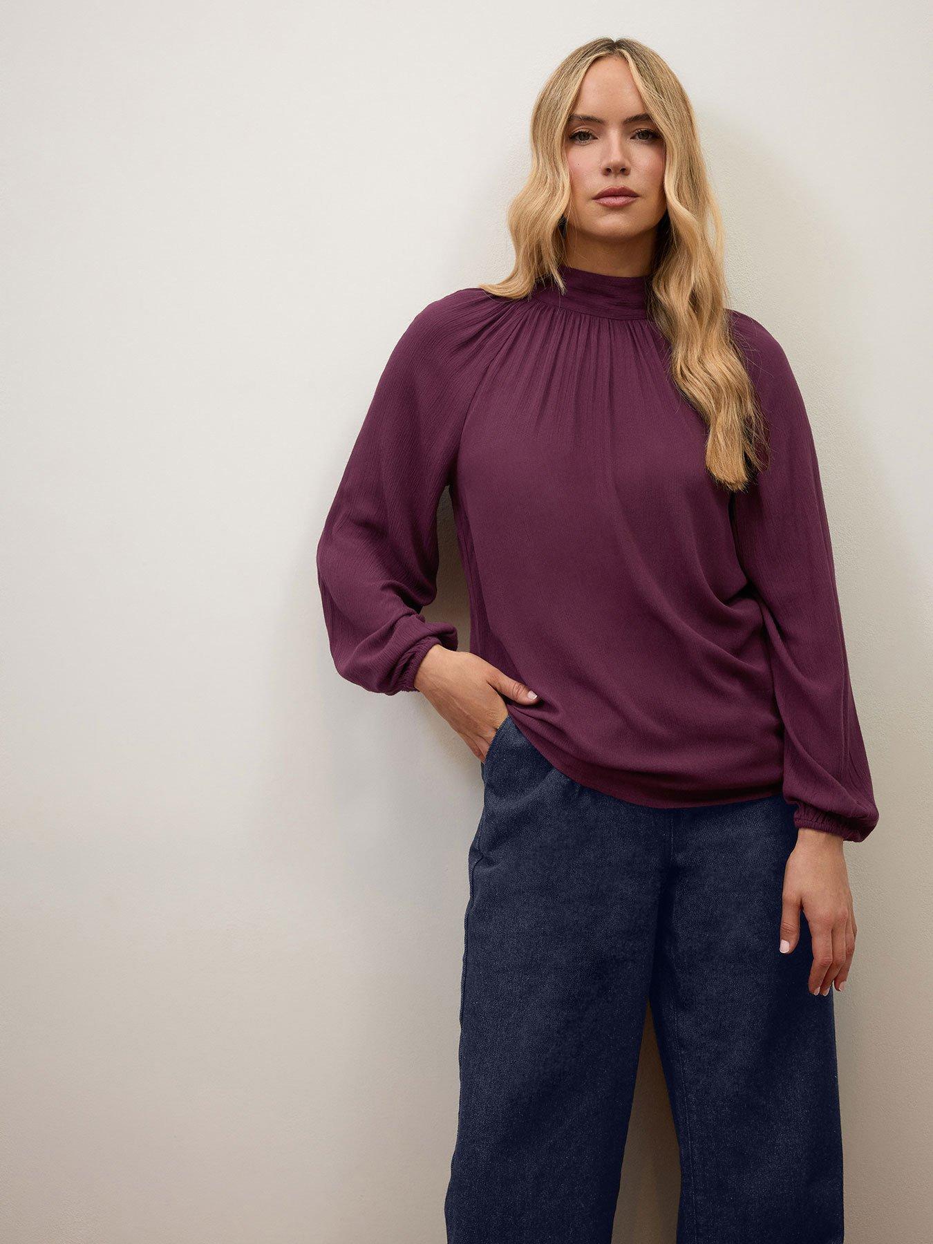 Image 1 of 4 of Long Tall Sally Tie Neck Crinkle Blouse - Red
