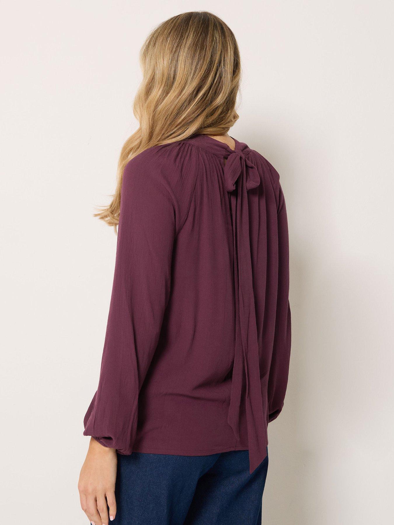 Image 2 of 4 of Long Tall Sally Tie Neck Crinkle Blouse - Red