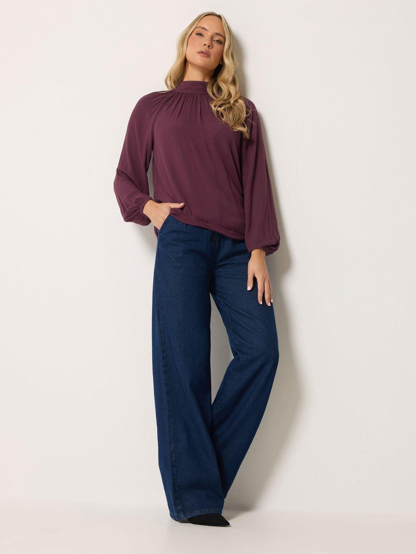 Image 3 of 4 of Long Tall Sally Tie Neck Crinkle Blouse - Red