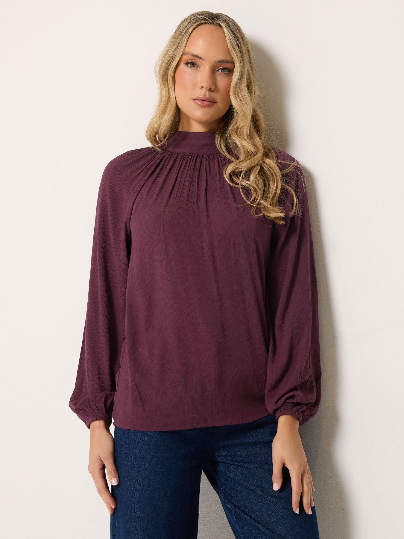 Image 4 of 4 of Long Tall Sally Tie Neck Crinkle Blouse - Red
