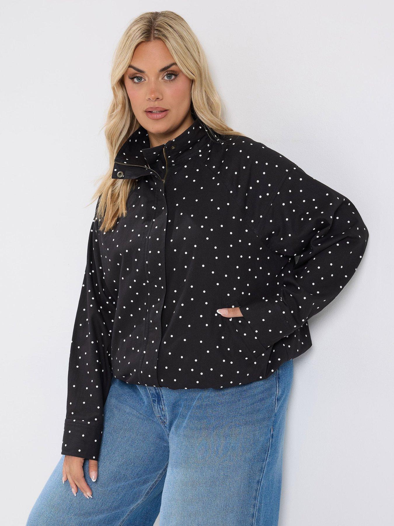 Yours Women's Spot Print Funnel Neck Twill Bomber Jacket - Black/White