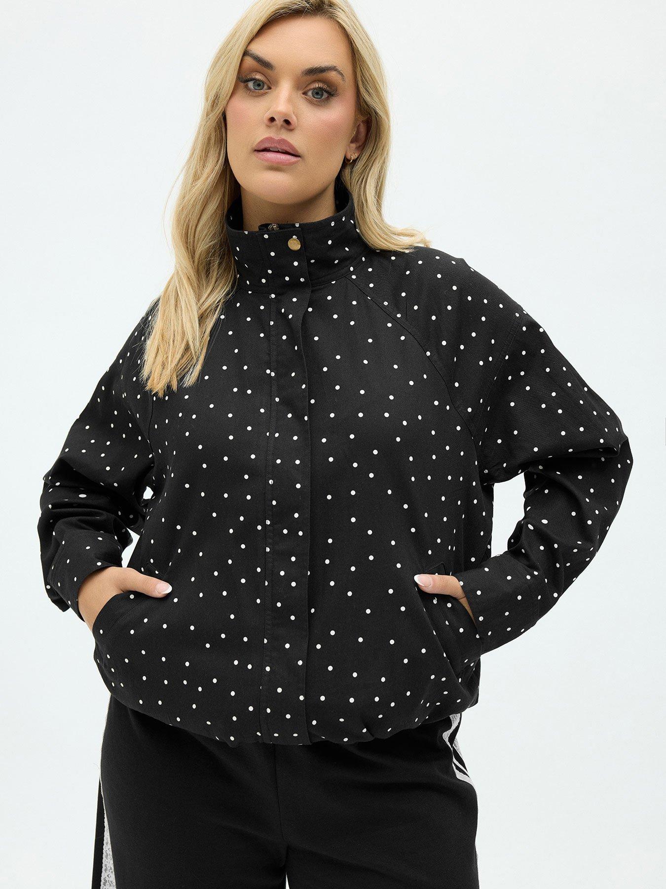 Yours Women's Spot Print Funnel Neck Twill Bomber Jacket - Black/White