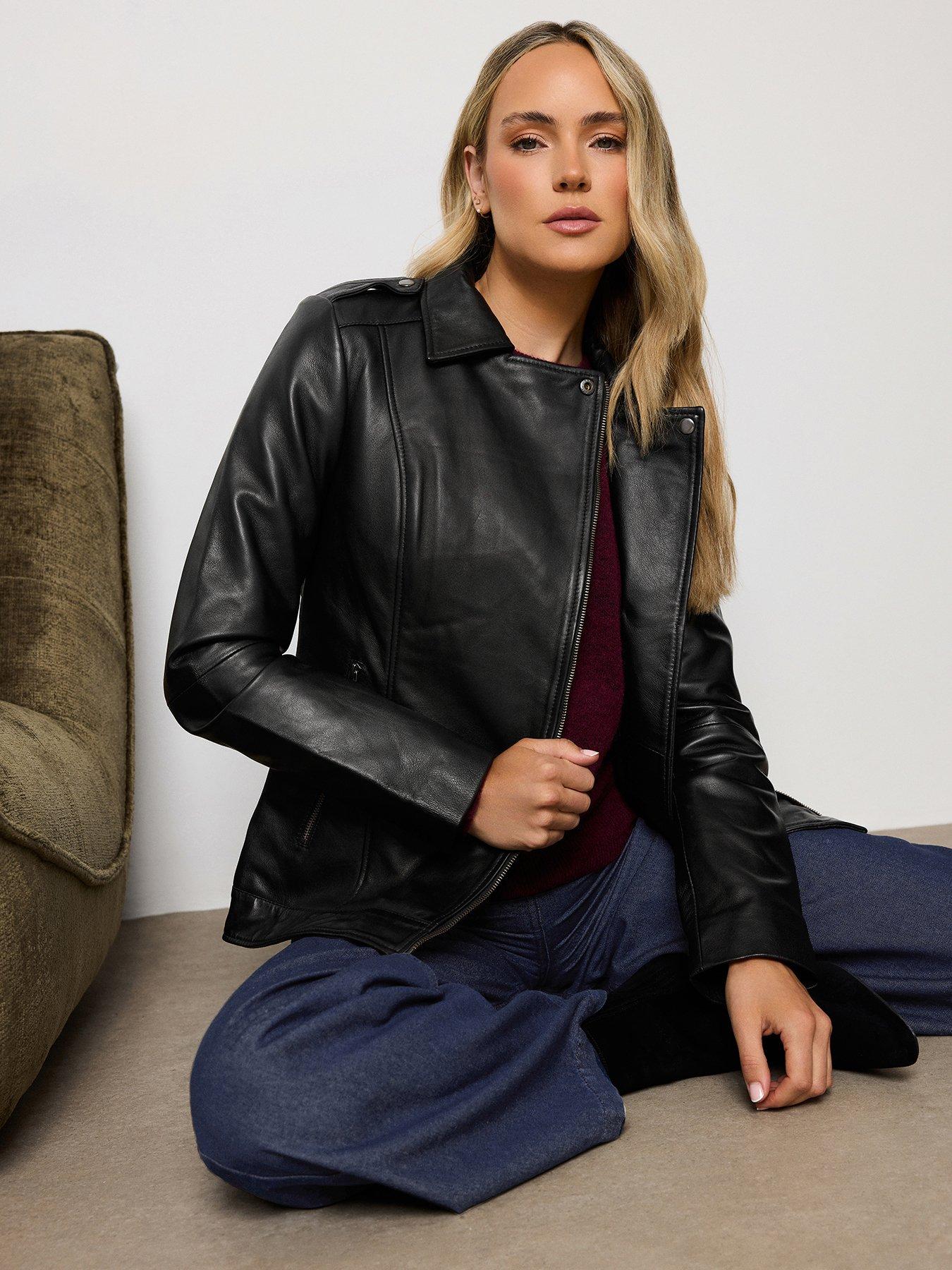 Long Tall Sally LTS PREMIUM Tall Leather Biker Jacket - Black