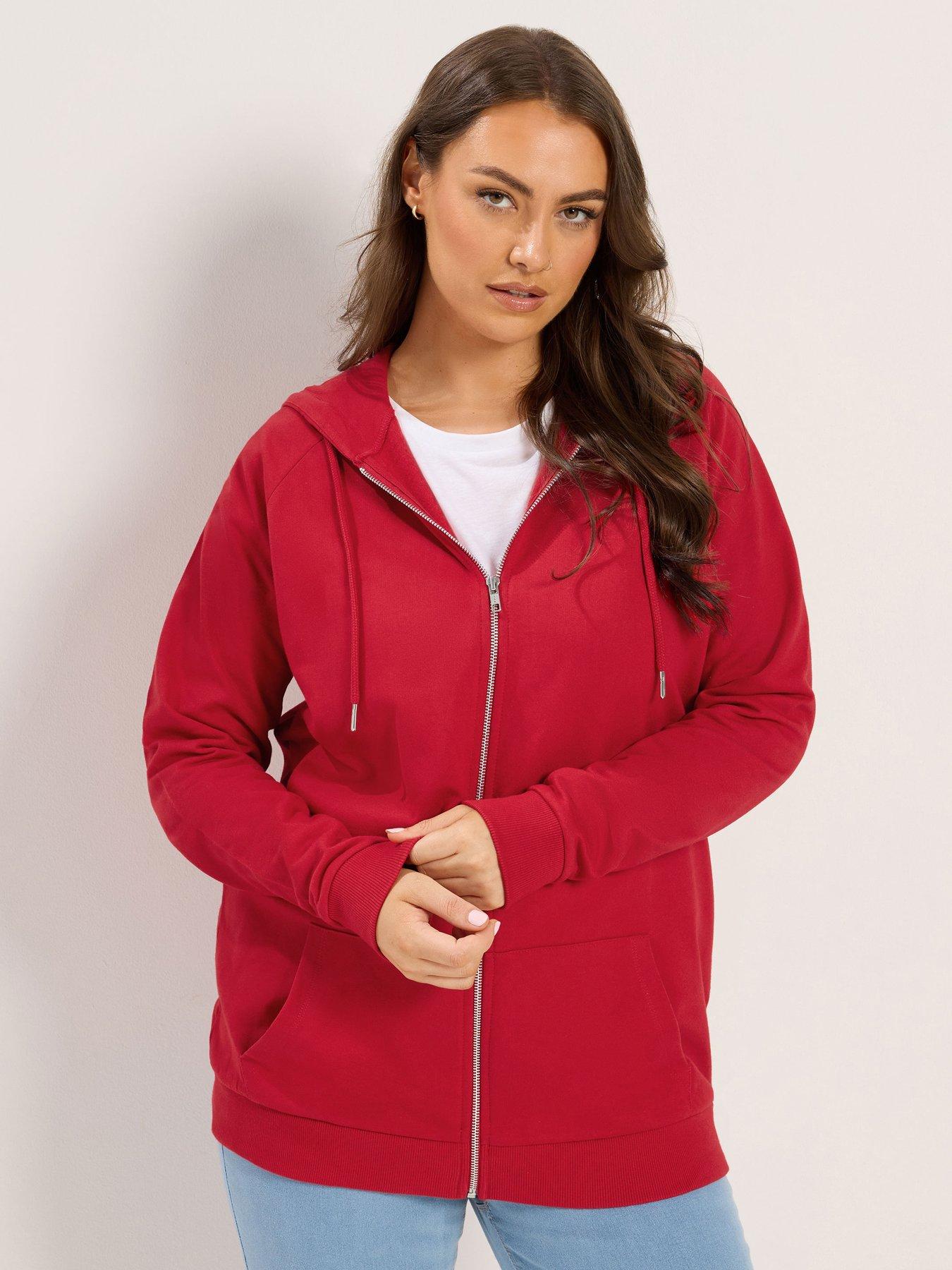 Image 1 of 4 of Yours Curve Zip Thru Raglan Hoodie - Red