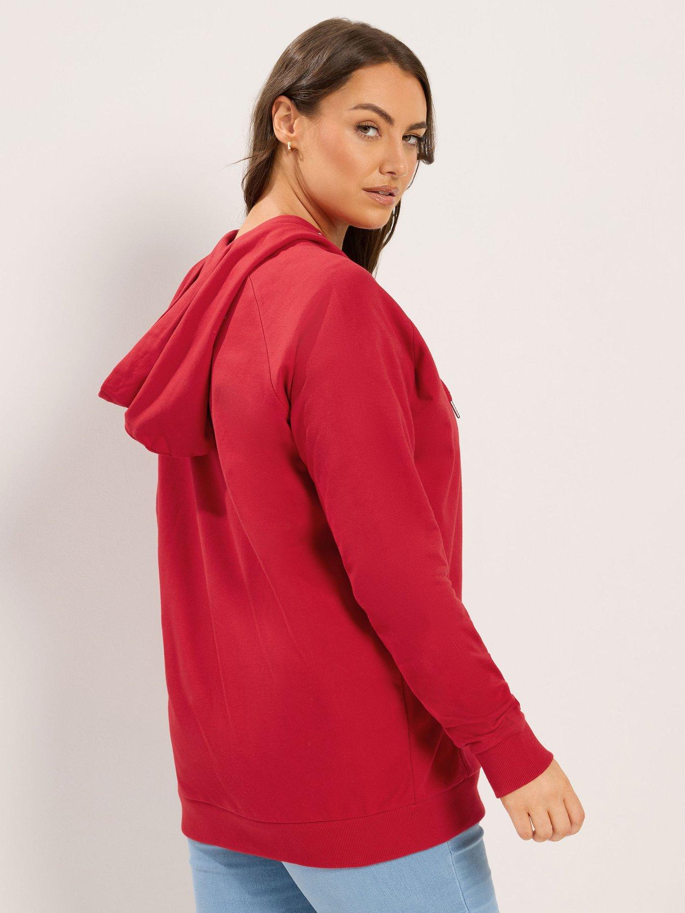 Image 2 of 4 of Yours Curve Zip Thru Raglan Hoodie - Red