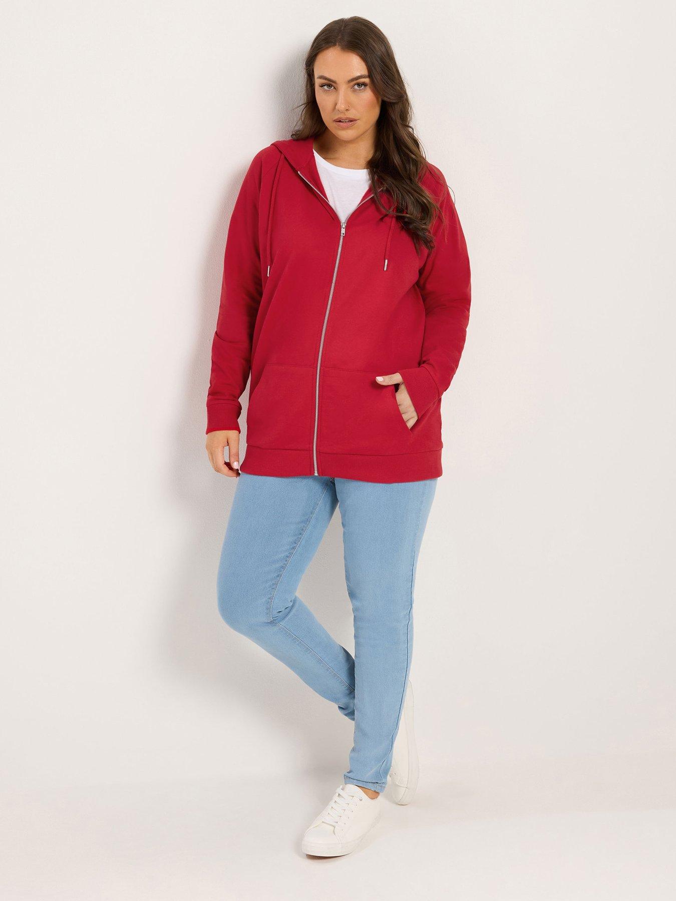 Image 3 of 4 of Yours Curve Zip Thru Raglan Hoodie - Red
