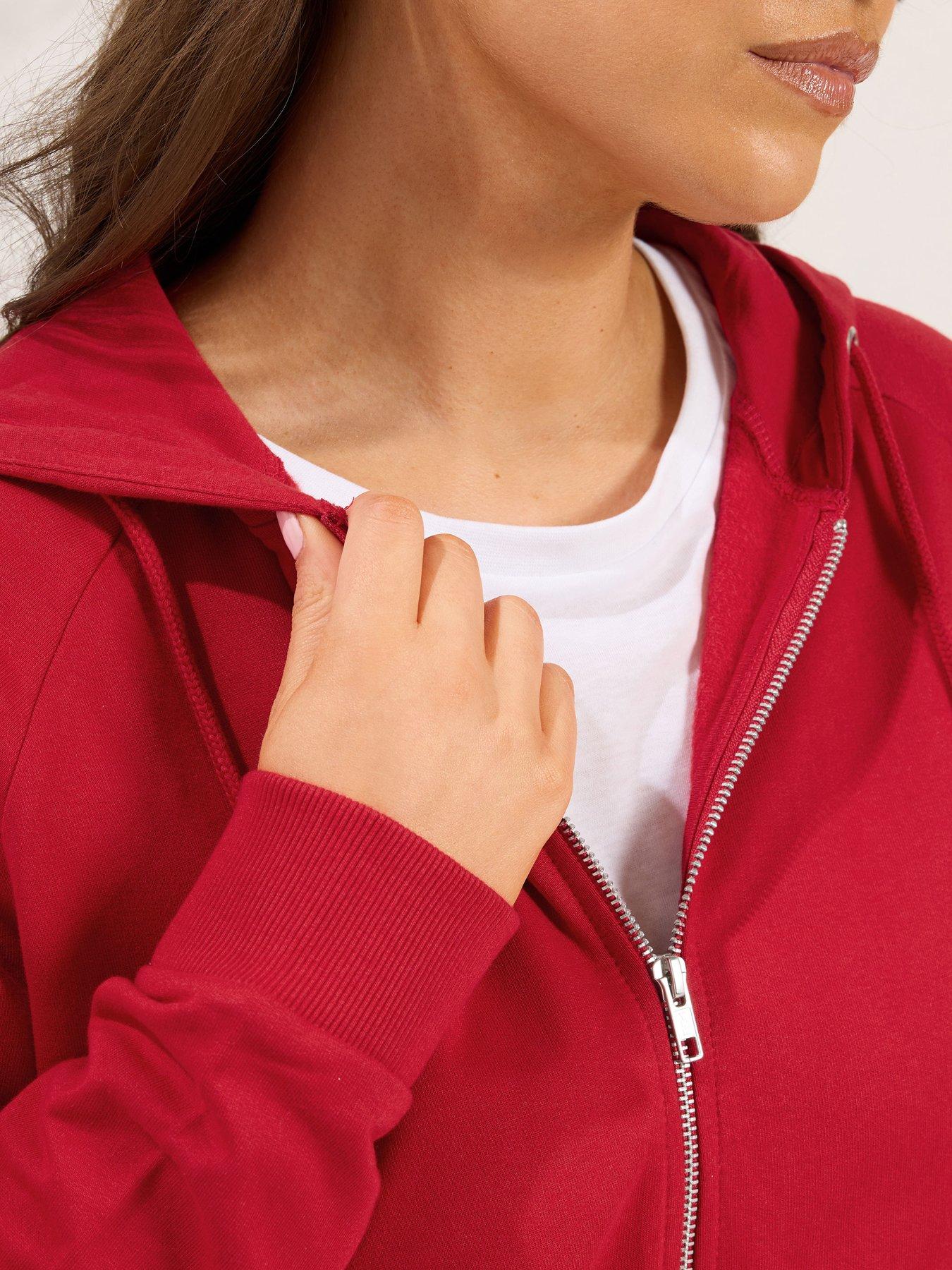 Image 4 of 4 of Yours Curve Zip Thru Raglan Hoodie - Red