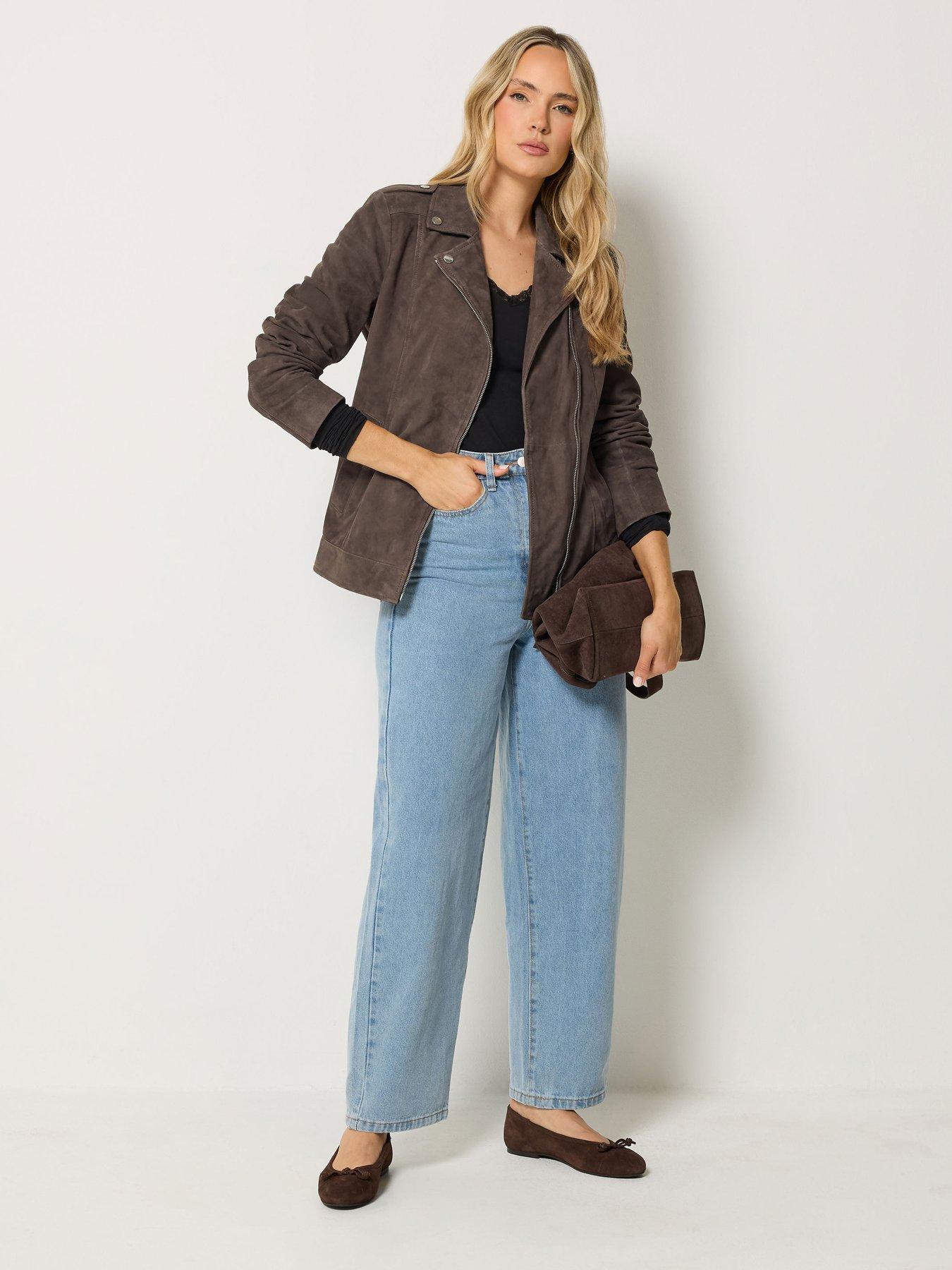 Image 3 of 4 of Long Tall Sally LTS PREMIUM Tall Suede Jacket - Brown