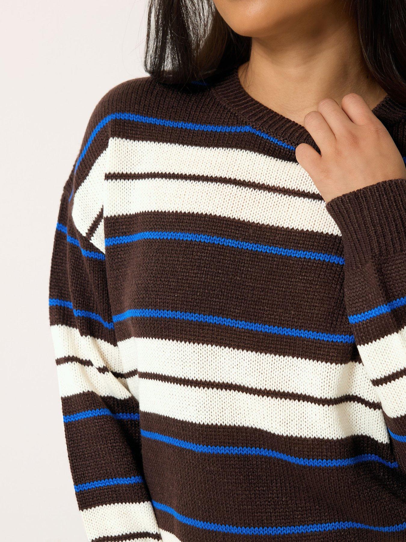 Image 4 of 4 of PixieGirl Petite Stripe Crew Neck Jumper - Brown
