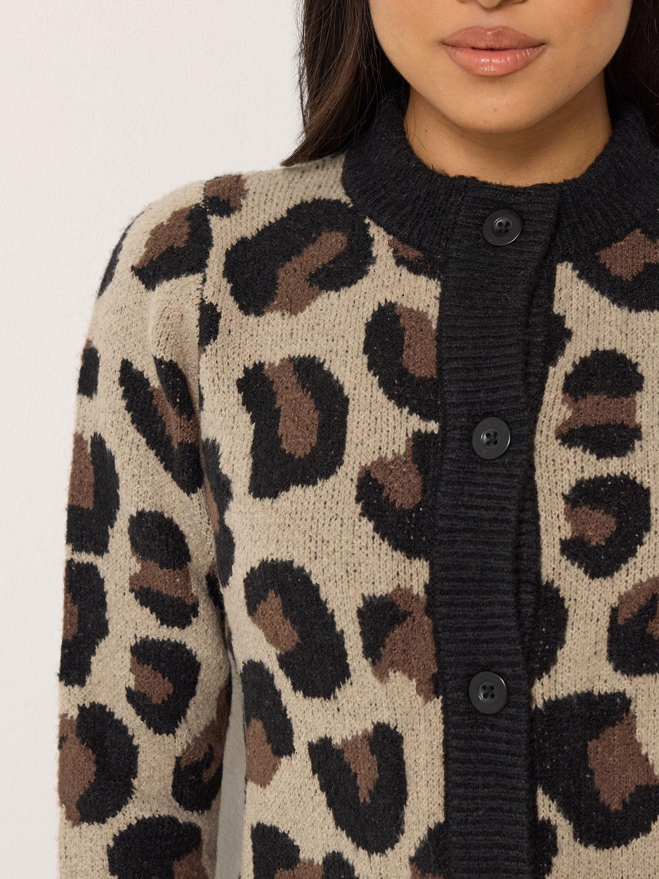 Image 4 of 4 of PixieGirl Petite Animal Button Up Cardigan - Brown