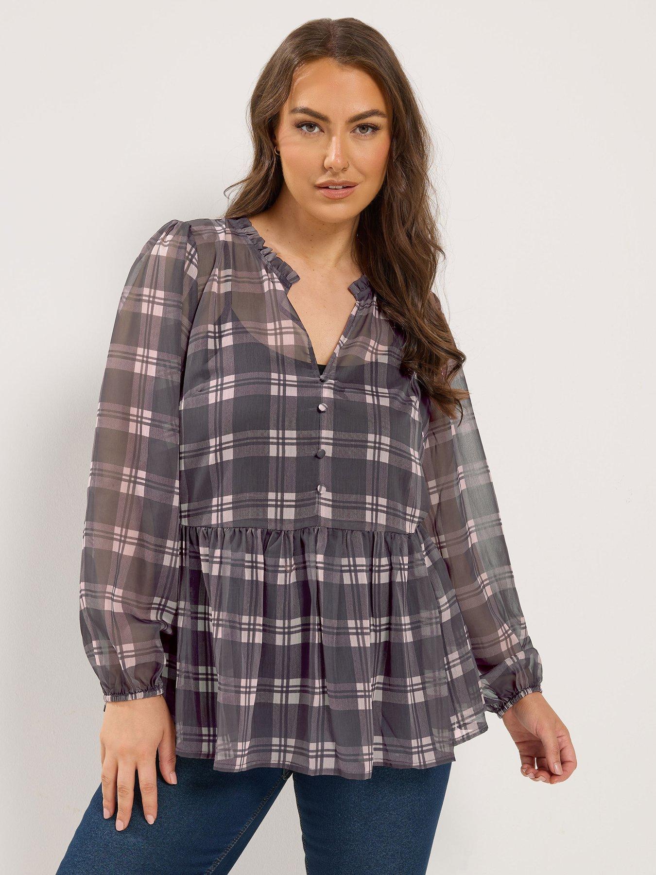 Image 1 of 4 of Yours Curve Check Chiffon Blouse - Purple