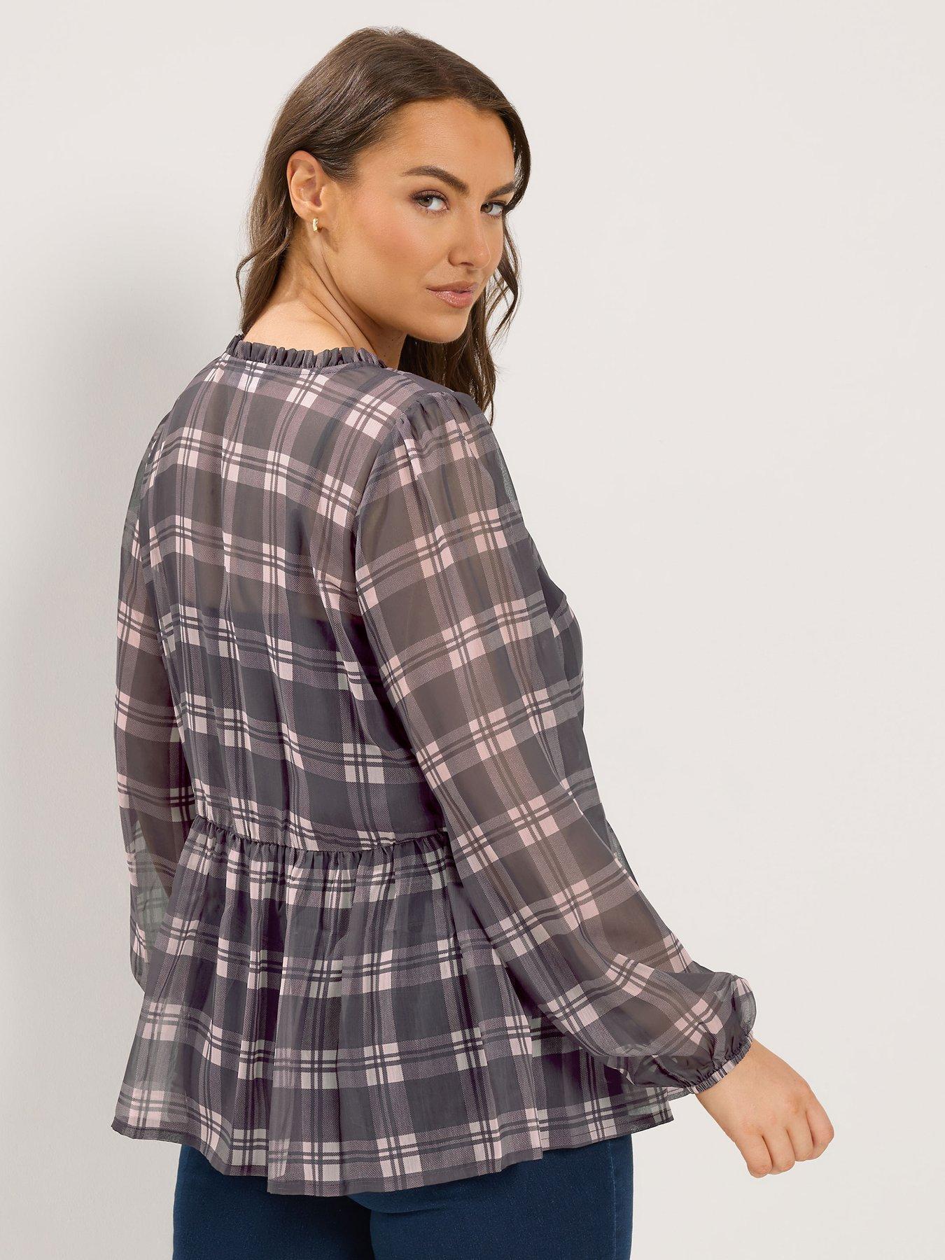 Image 2 of 4 of Yours Curve Check Chiffon Blouse - Purple
