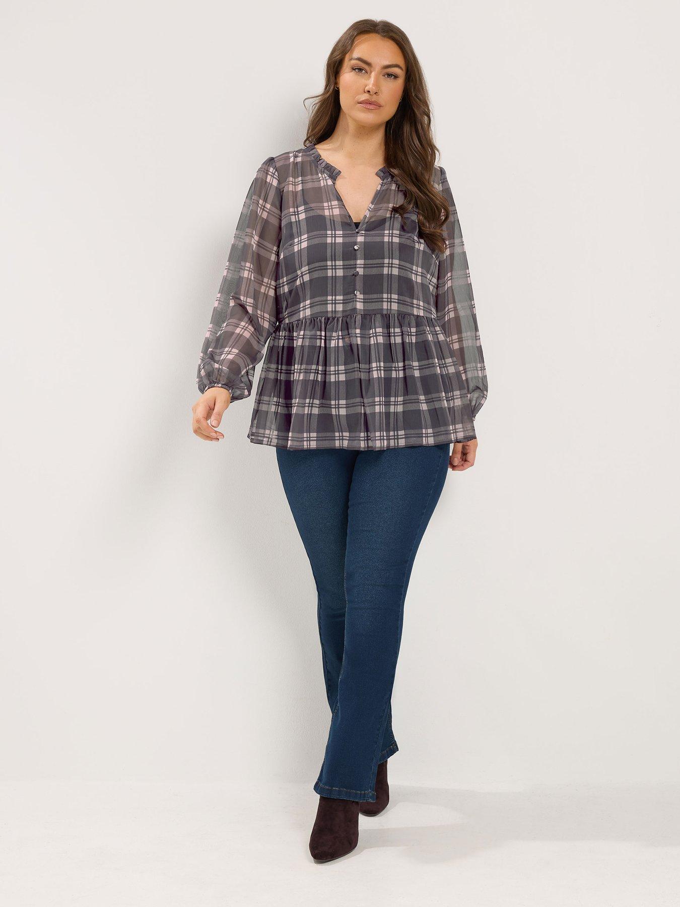 Image 3 of 4 of Yours Curve Check Chiffon Blouse - Purple