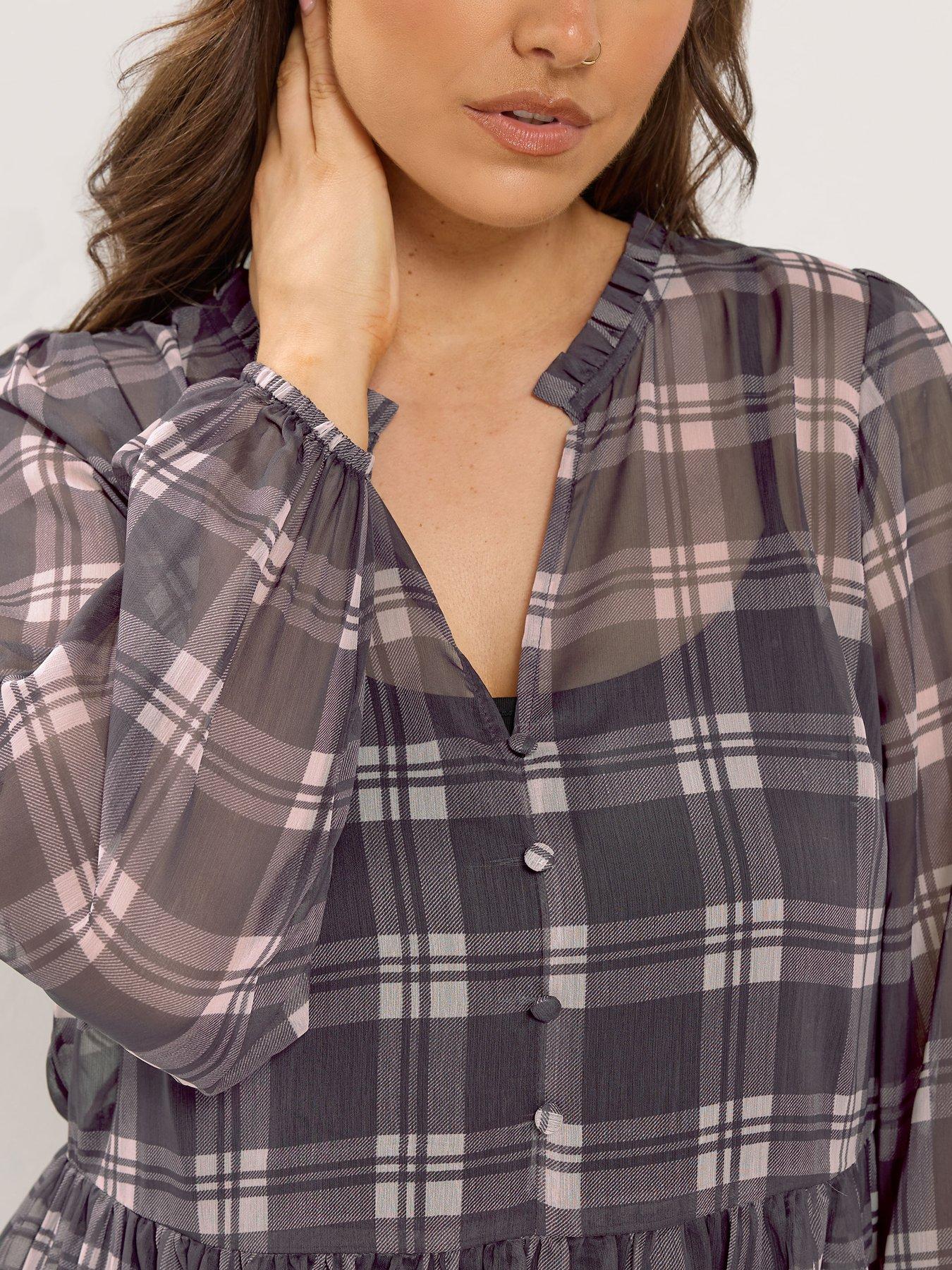 Image 4 of 4 of Yours Curve Check Chiffon Blouse - Purple