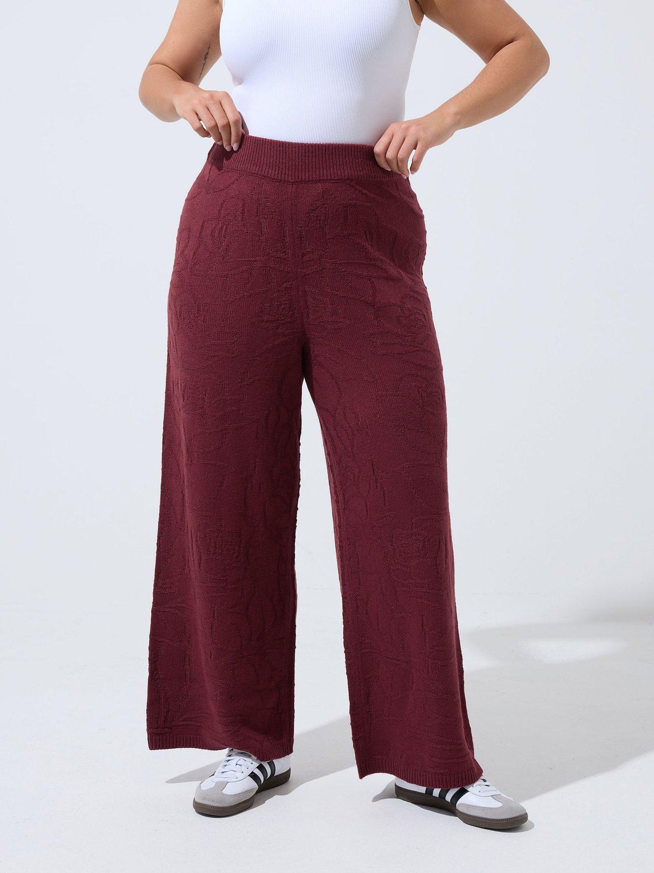 Image 1 of 4 of Yours Curve Jacquard Knitted Trousers - Red