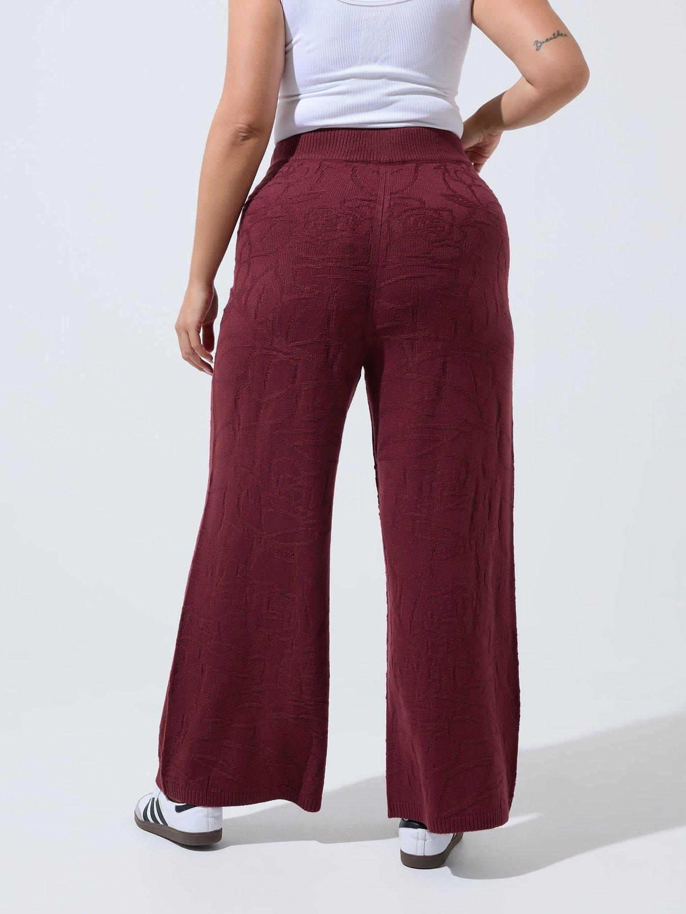 Image 2 of 4 of Yours Curve Jacquard Knitted Trousers - Red