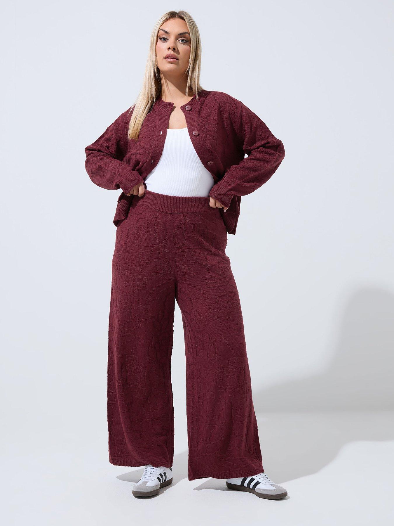 Image 3 of 4 of Yours Curve Jacquard Knitted Trousers - Red