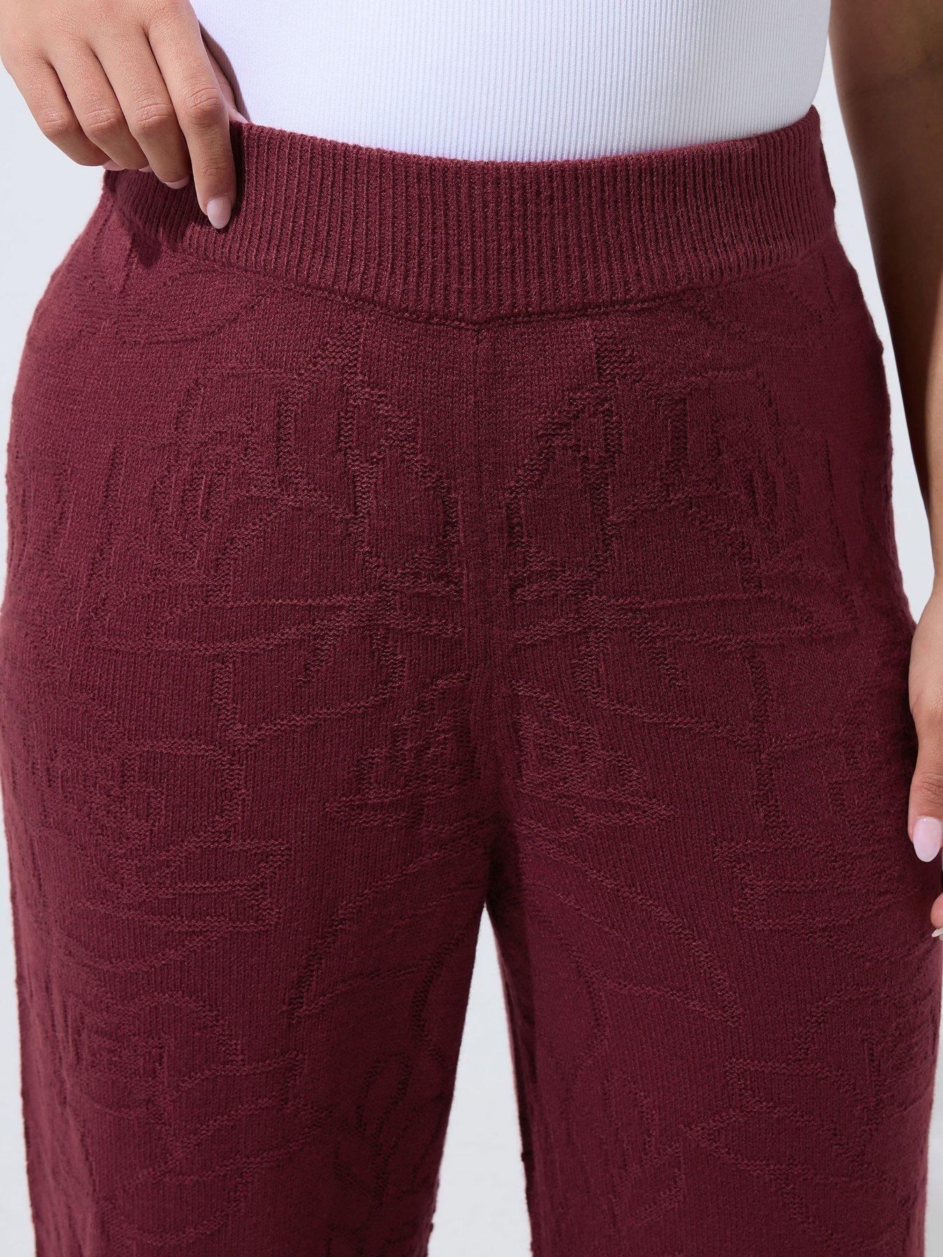 Image 4 of 4 of Yours Curve Jacquard Knitted Trousers - Red
