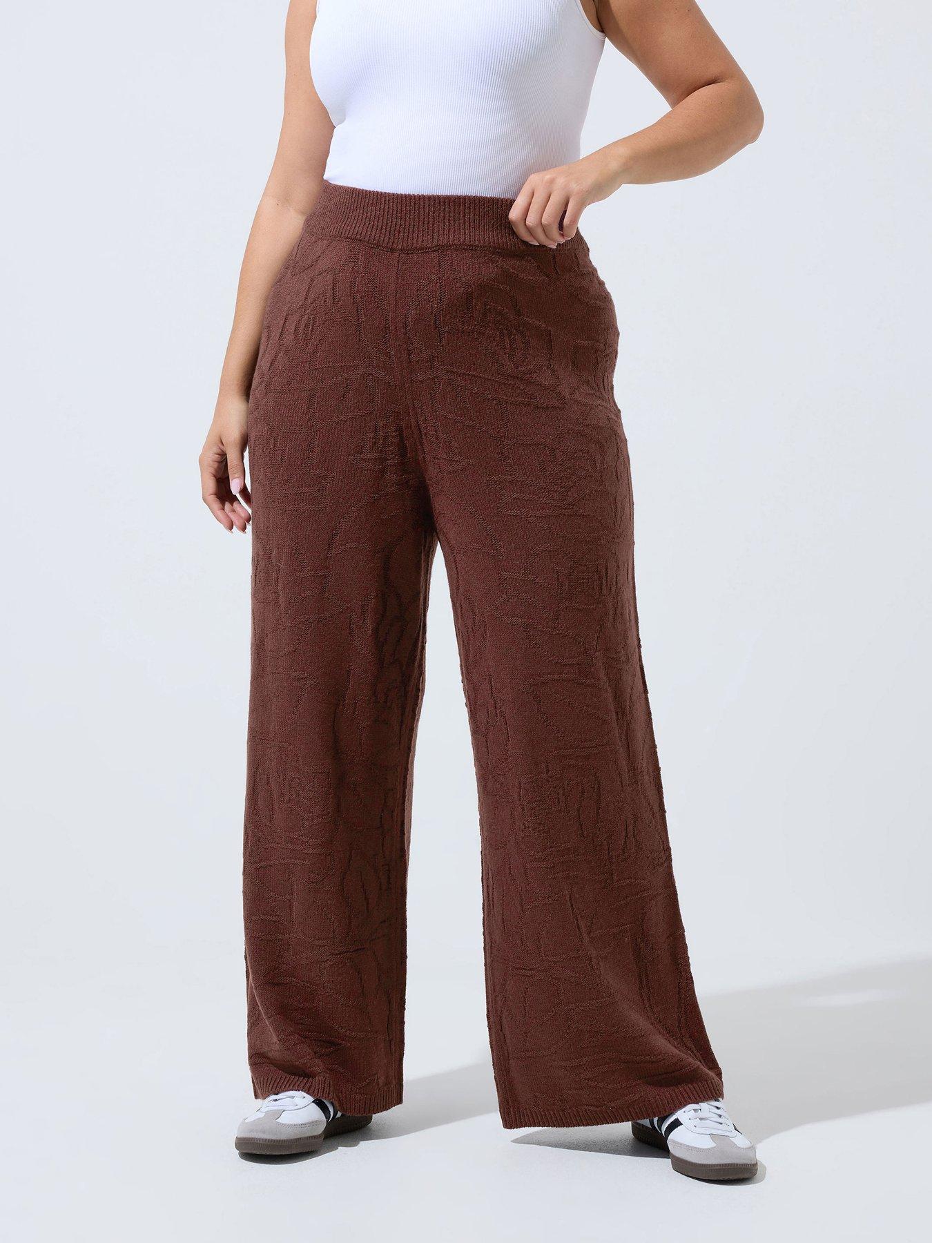 Image 1 of 4 of Yours Curve Jacquard Knitted Trouser - Brown