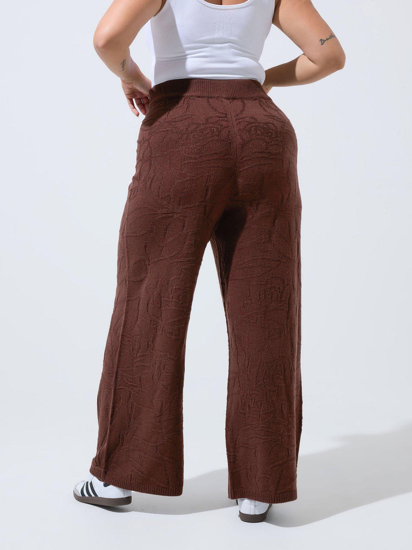 Image 2 of 4 of Yours Curve Jacquard Knitted Trouser - Brown