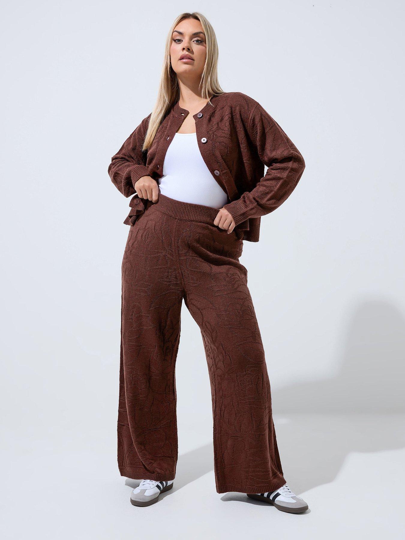 Image 3 of 4 of Yours Curve Jacquard Knitted Trouser - Brown