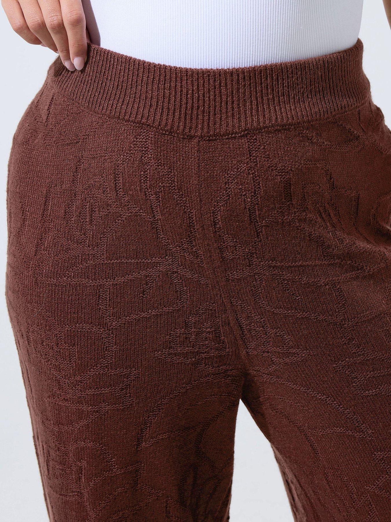 Image 4 of 4 of Yours Curve Jacquard Knitted Trouser - Brown