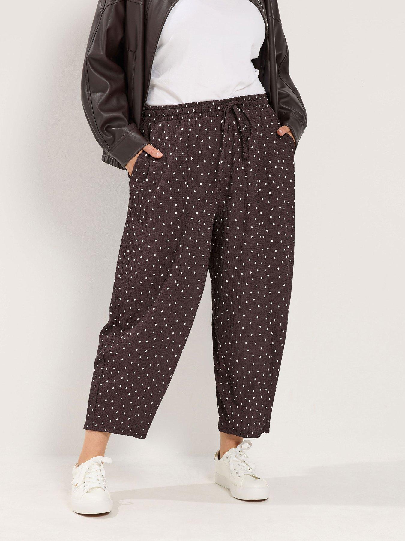 Image 1 of 4 of Yours Curve Crinkle Barrel Trouser - Brown
