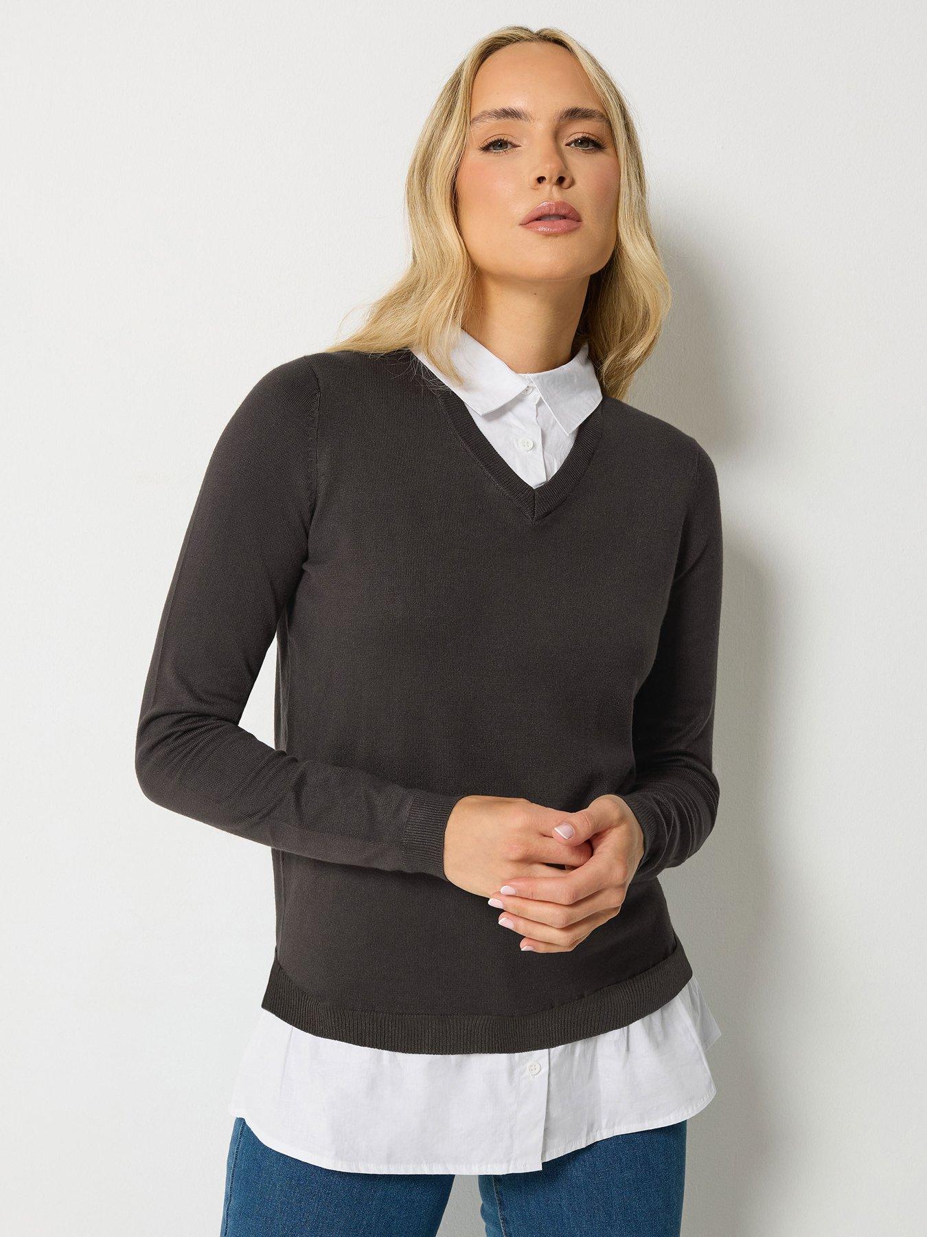 Long Tall Sally LTS Tall 2-In-1 Shirt Jumper - Chocolate Brown