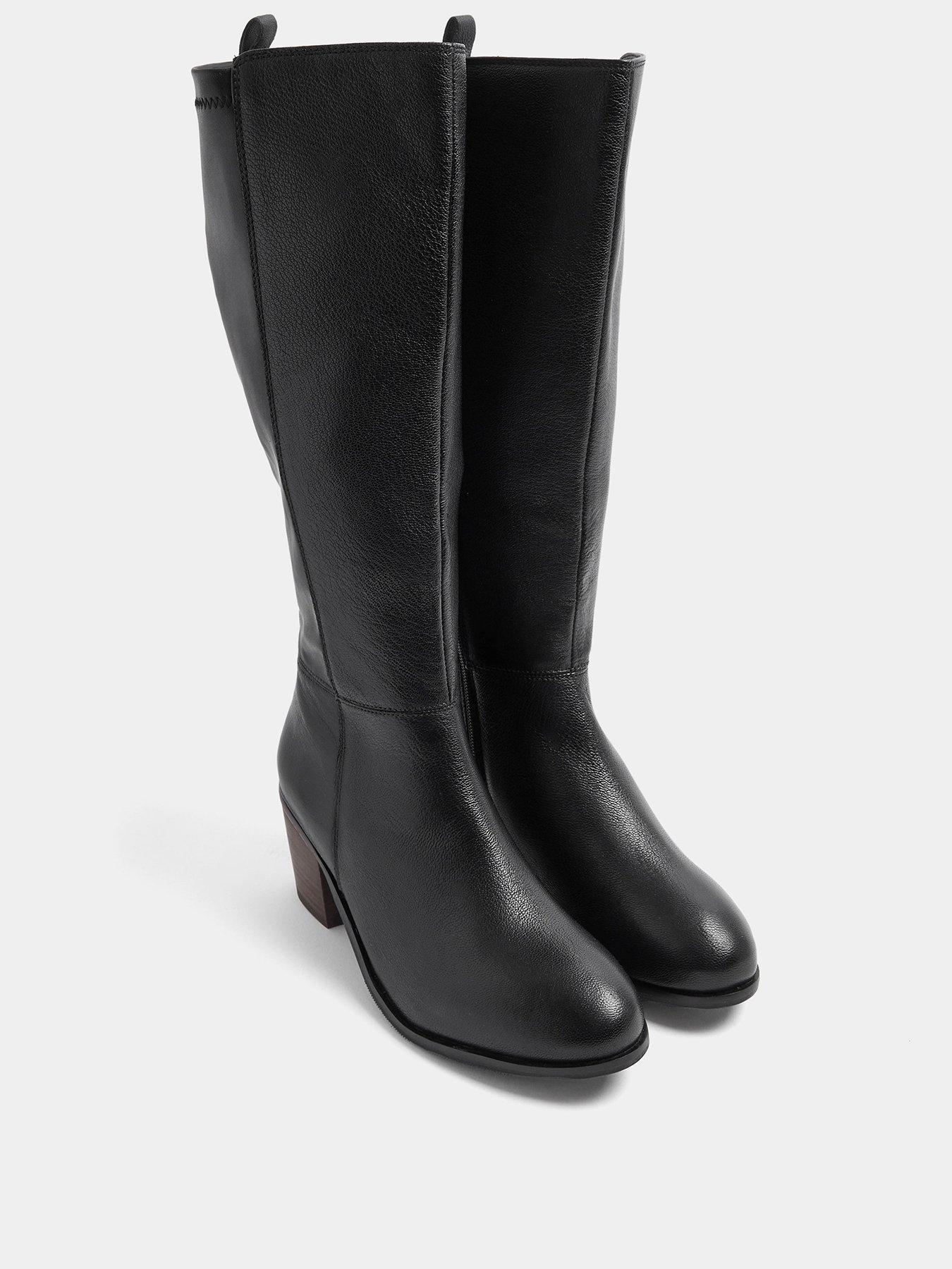 Image 2 of 4 of Yours Wide Fit Leather Buckle Knee High Boots - Black