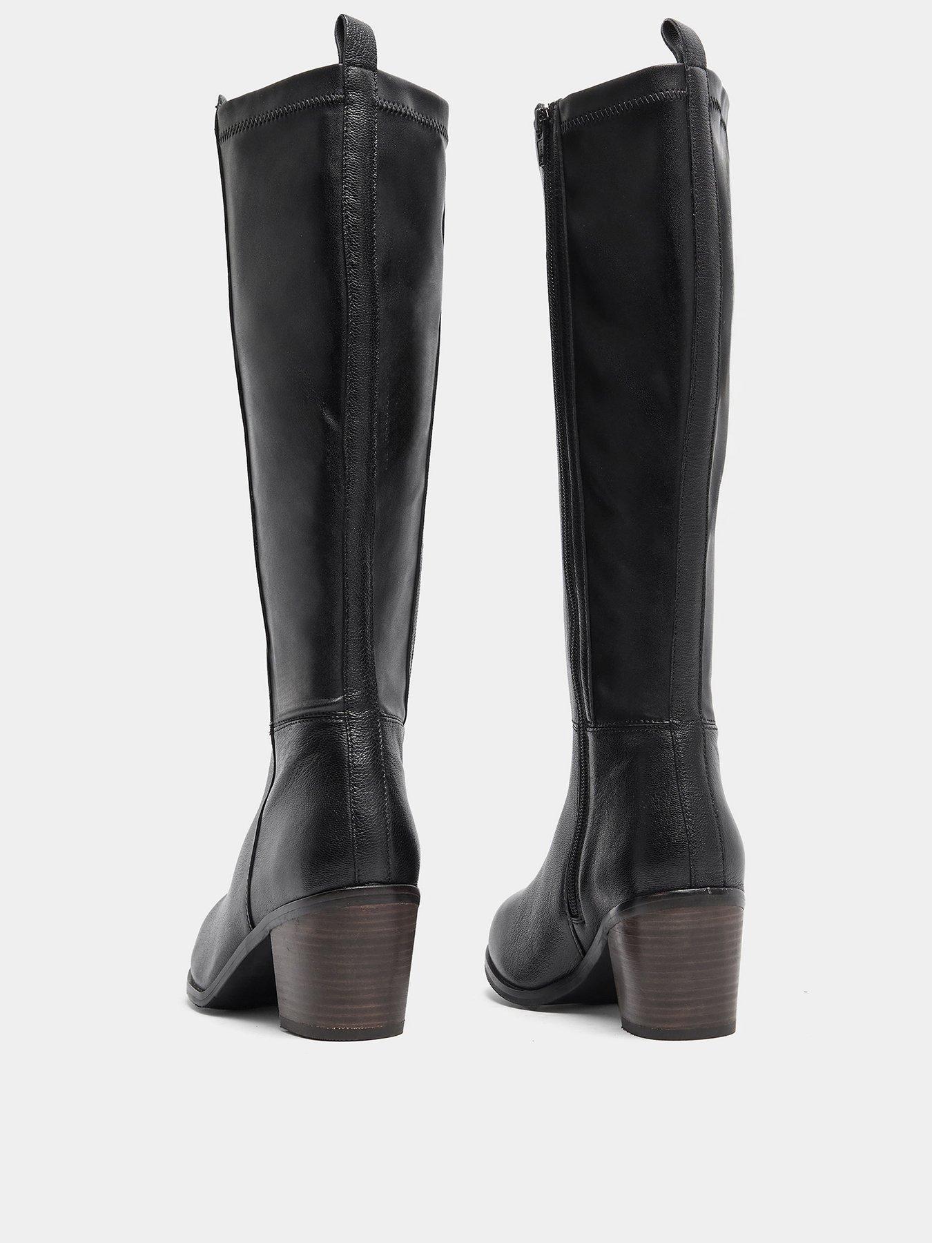 Image 3 of 4 of Yours Wide Fit Leather Buckle Knee High Boots - Black