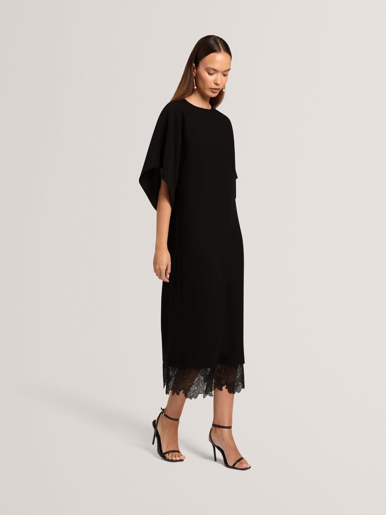 Ted Baker Batwing Midi Dress With Lace Hem - Black