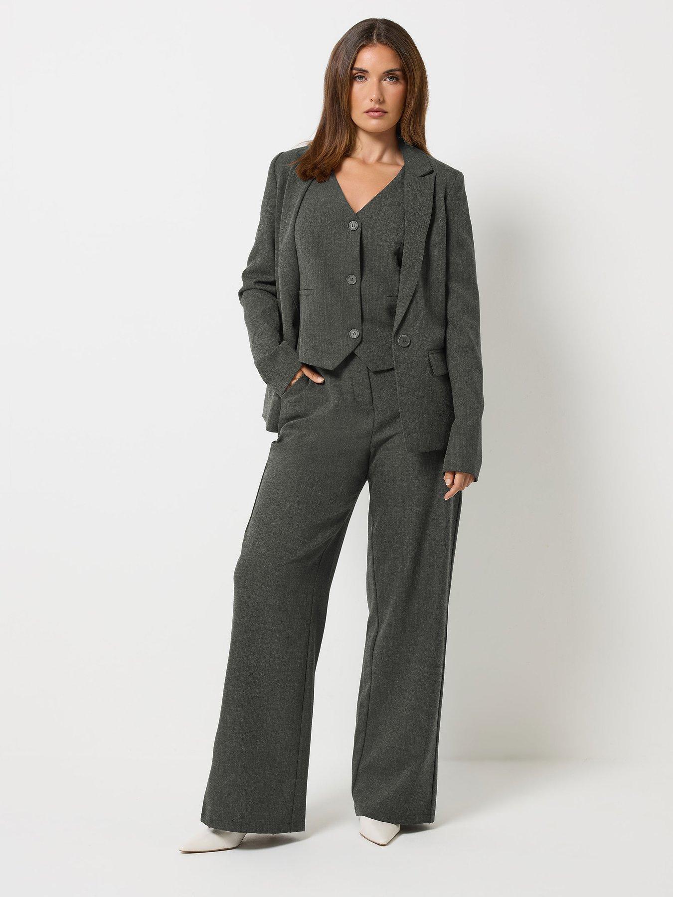 Image 3 of 4 of Long Tall Sally Wide Leg Tailored Trouser 34" - Grey