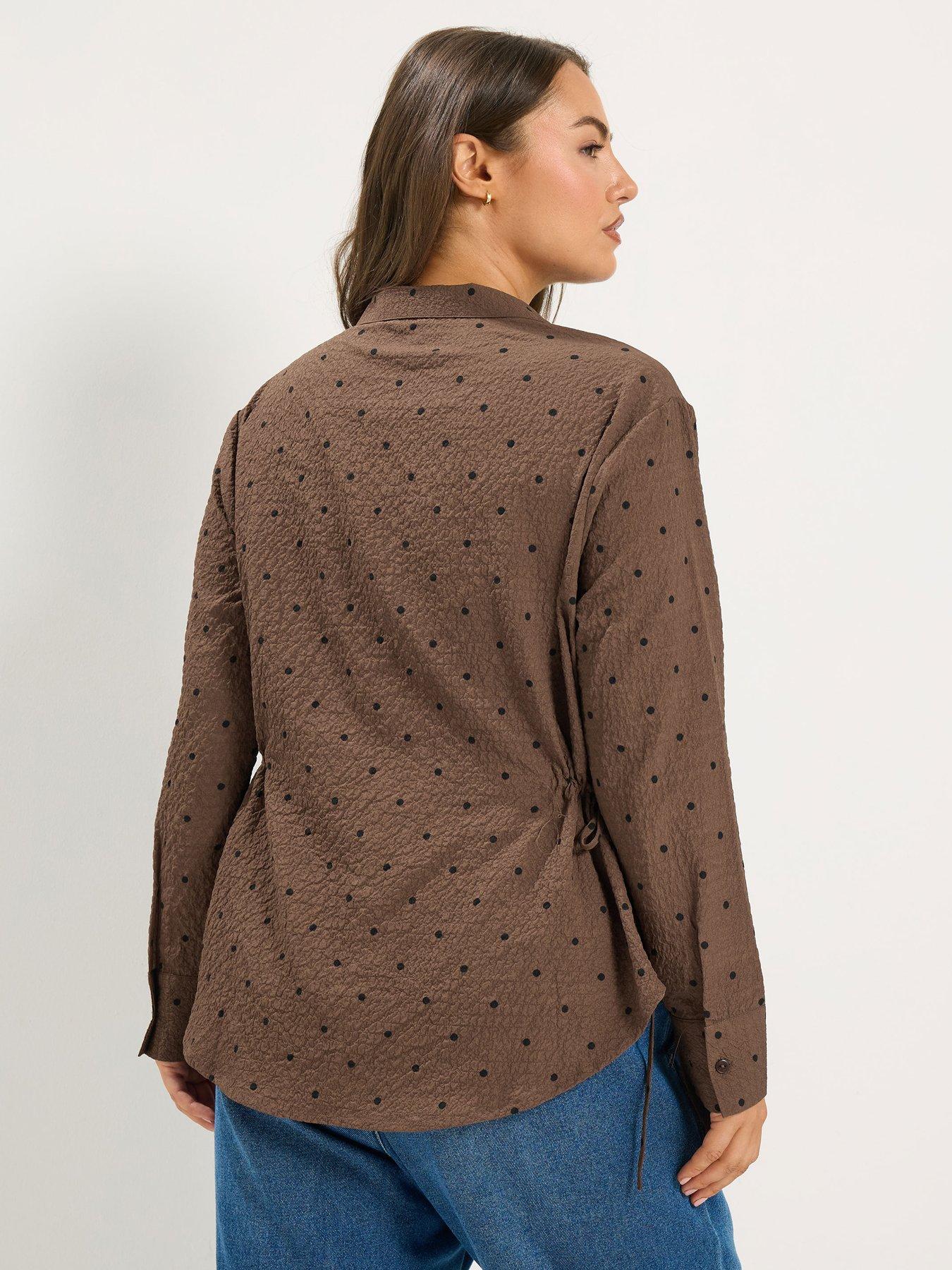 Image 2 of 4 of Yours Curve Polka Textured Side Ruched Shirt - Brown