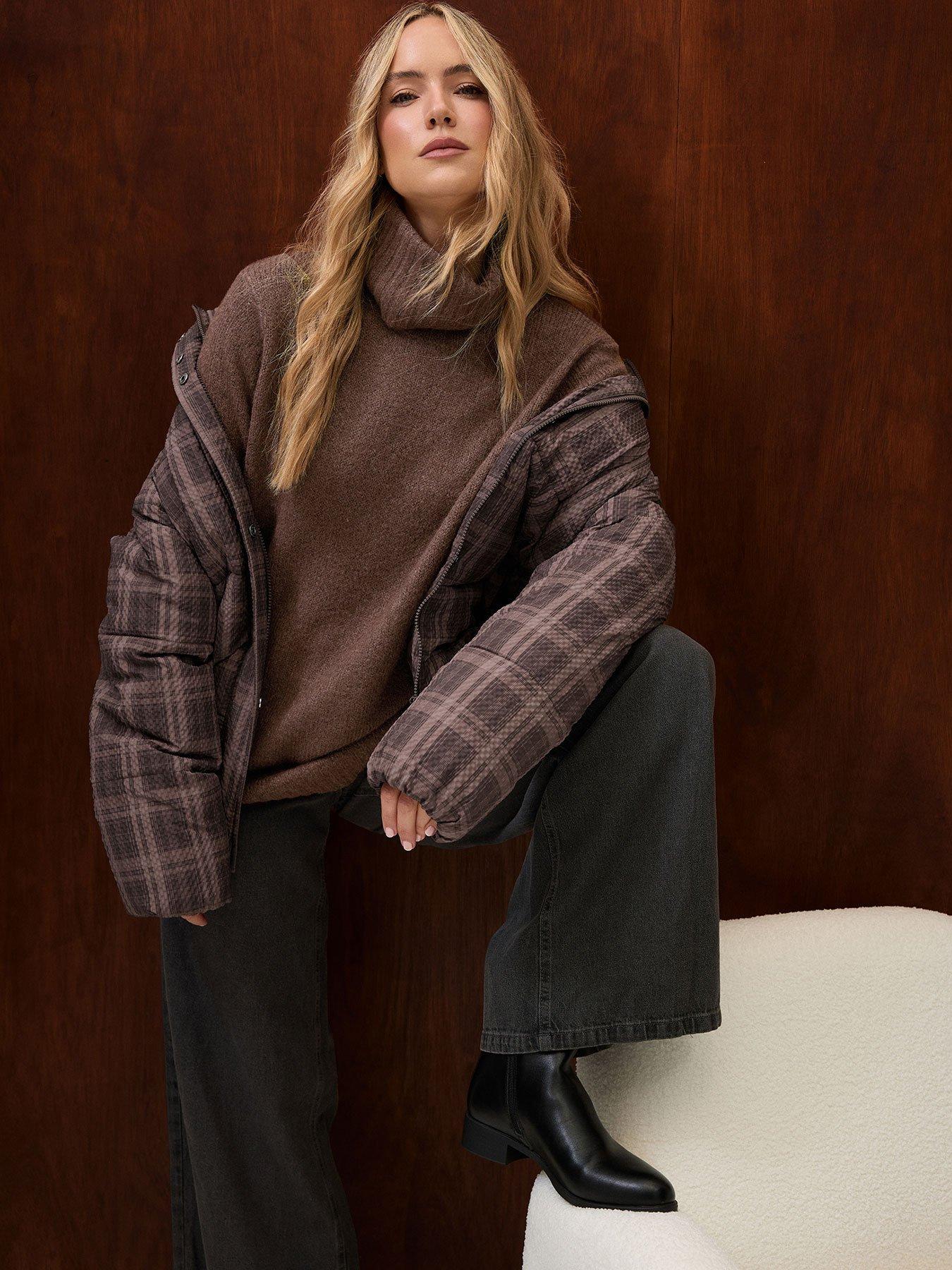 Long Tall Sally LTS PREMIUM Tall Roll Neck Fluffy Knit Jumper - Brown